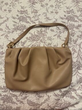 Pleated Shoulder Bag in Taupe with Gold Hardware